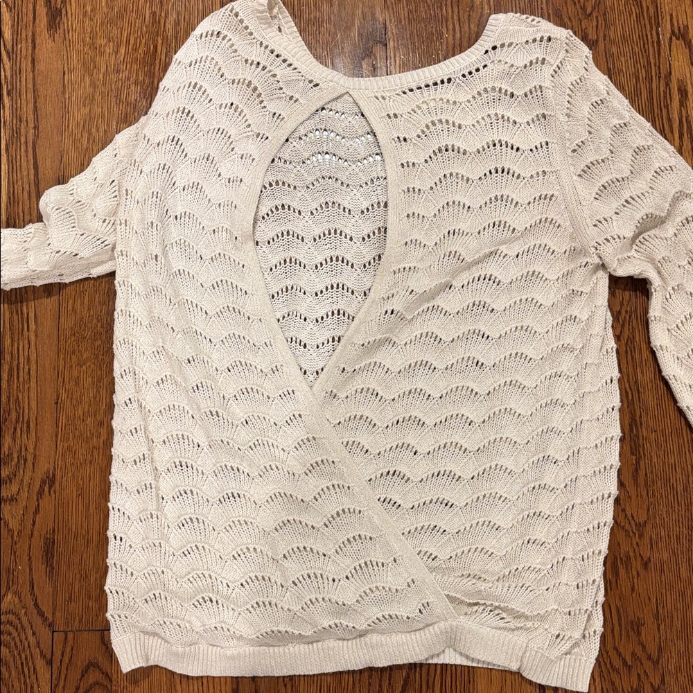Loft outlet Elegant Cream Knit Sweater size large open back - Picture 3 of 3